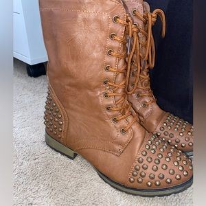 Brown Studded Combat Boots